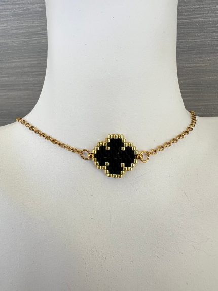 Χρυσό βραχιόλι σταυρός κεντημένος με χάντρες Miyuki