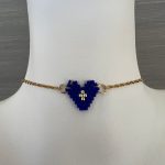 Χρυσό βραχιόλι μπλε καρδιά κεντημένη με χάντρες Miyuki