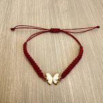 Βραχιόλι μακραμέ άσπρη πεταλούδα με καφέ κορδόνι