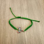 Βραχιόλι μακραμέ ασημί πεταλούδα με πράσινο κορδόνι