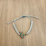 Βραχιόλι μακραμέ ασημί πεταλούδα με γαλάζιο κορδόνι