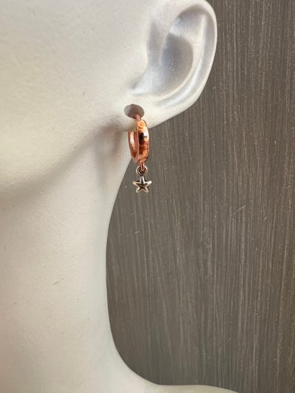 Ροζ κρίκοι με ασημί αστέρια