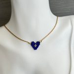 Χρυσό κολιέ μπλε καρδιά κεντημένη με χάντρες Miyuki