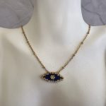 Κολιέ μπλε μάτι κεντημένο με χάντρες Miyuki και χρυσή αλυσίδα