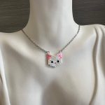 Κολιέ γάτα κεντημένη με χάντρες Miyuki