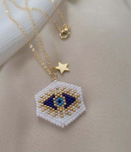 Κολιέ μάτι κεντημένο με χάντρες Miyuki