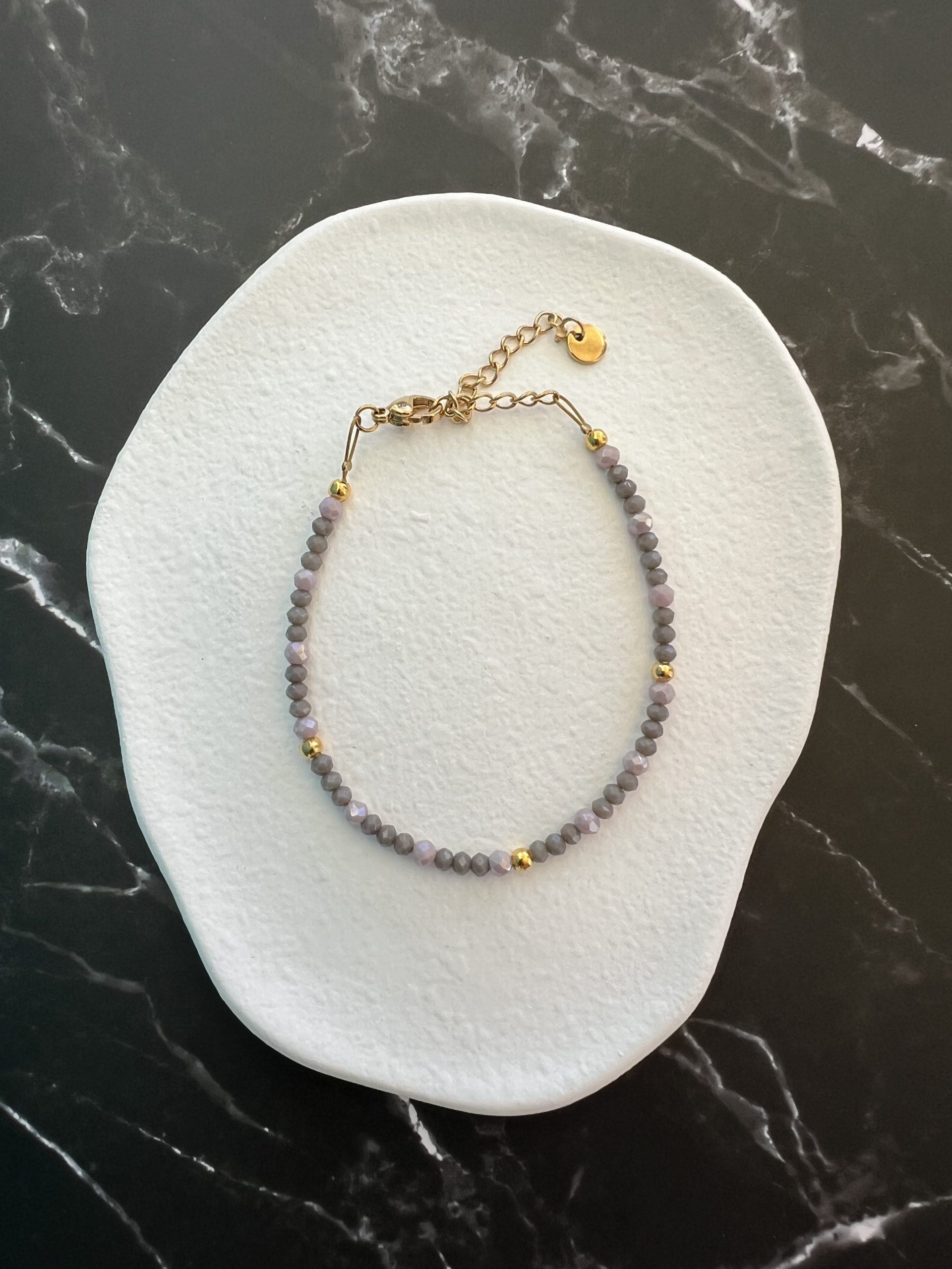 BRA179 Βραχιόλι με γκρι - ροζ χάντρες - Image 1