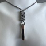 Κολιέ ασημί μπάρα με γκρι κορδόνι