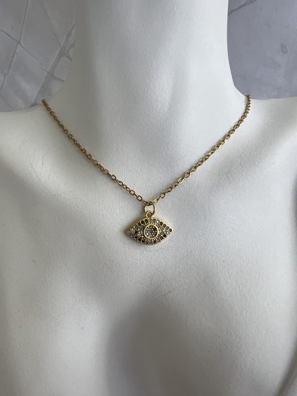 Κολιέ μάτι με ζιργκόν και χρυσή αλυσίδα