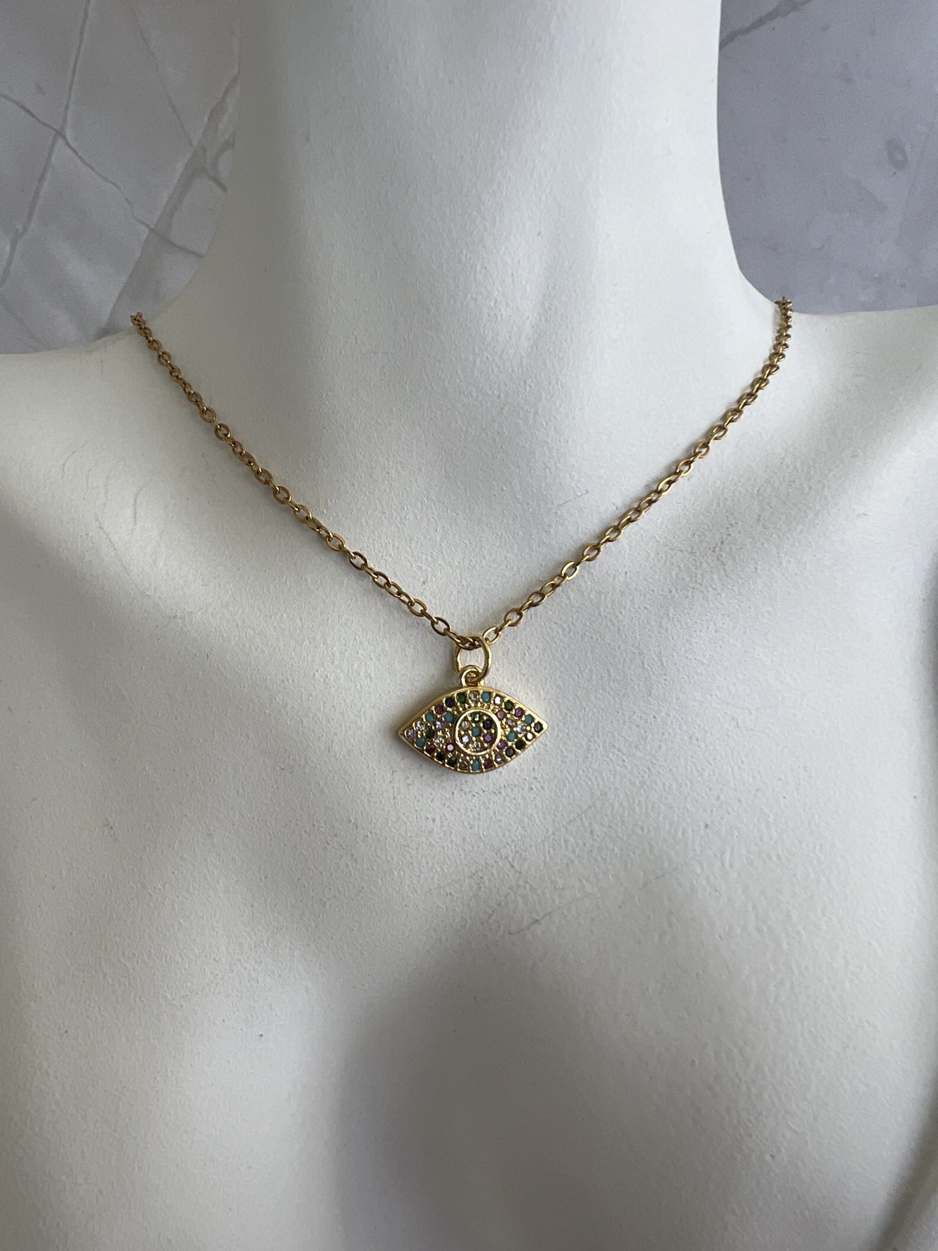 NEC185 Κολιέ μάτι με ζιργκόν και χρυσή αλυσίδα - Image 1