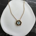 Κολιέ μάτι κεντημένο με χάντρες Miyuki και χρυσή αλυσίδα