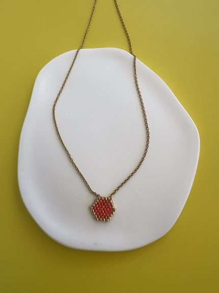 Κολιέ πορτοκαλί πολύγωνο κεντημένο με χάντρες Miyuki