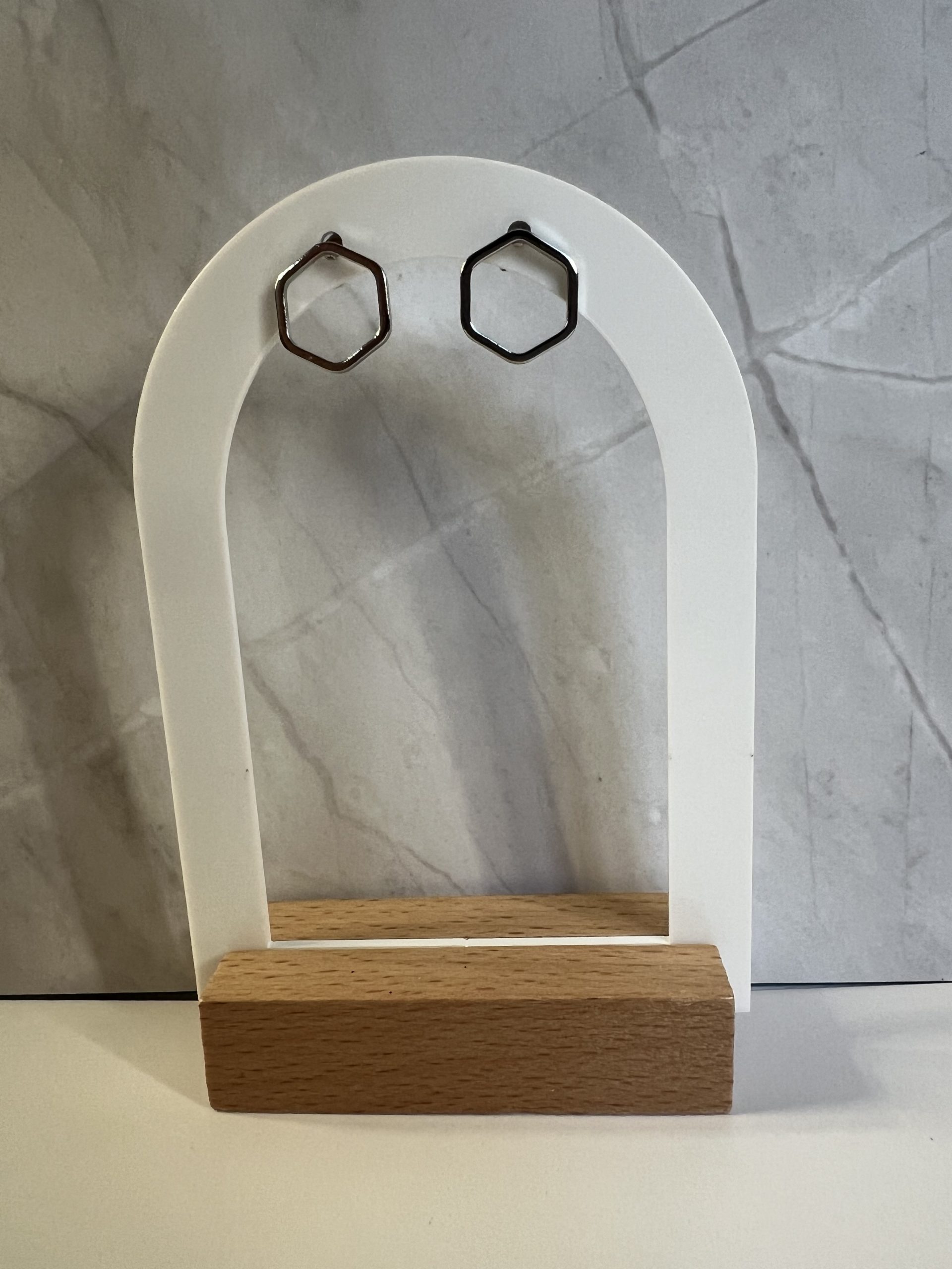 EAR121 Σκουλαρίκια πολύγωνα σε ασημί χρώμα - Image 1