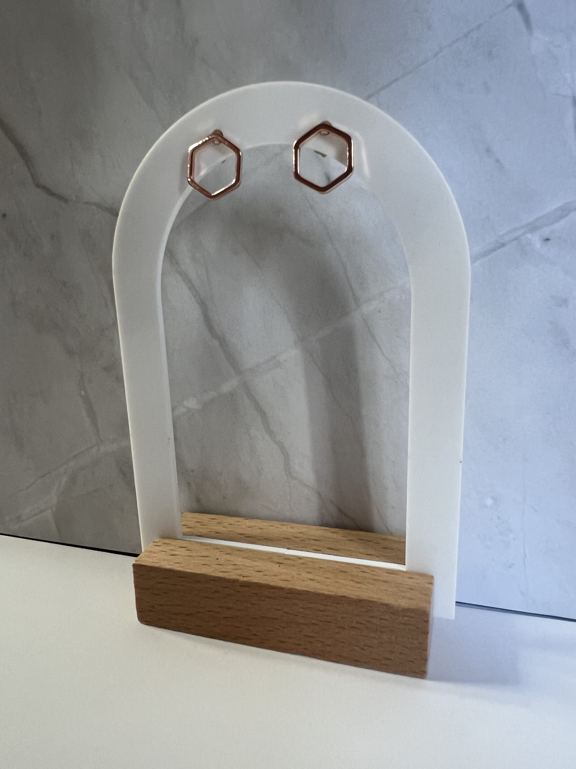 EAR123 Σκουλαρίκια πολύγωνα σε ροζ χρώμα - Image 1