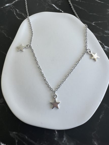 Κολιέ με 3 αστέρια και ασημί αλυσίδα