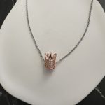 Κολιέ ροζ κορώνα με ζιργκόν και ασημί αλυσίδα