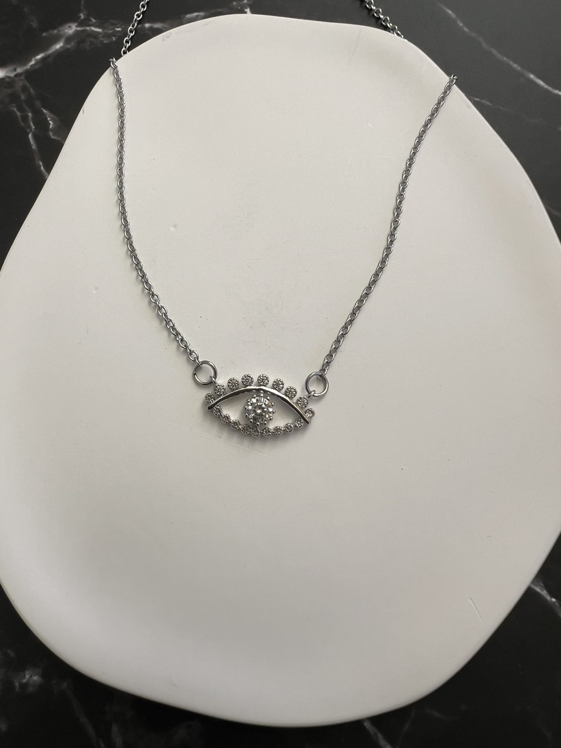 NEC382 Κολιέ μάτι με ζιργκόν και ασημί αλυσίδα - Image 1
