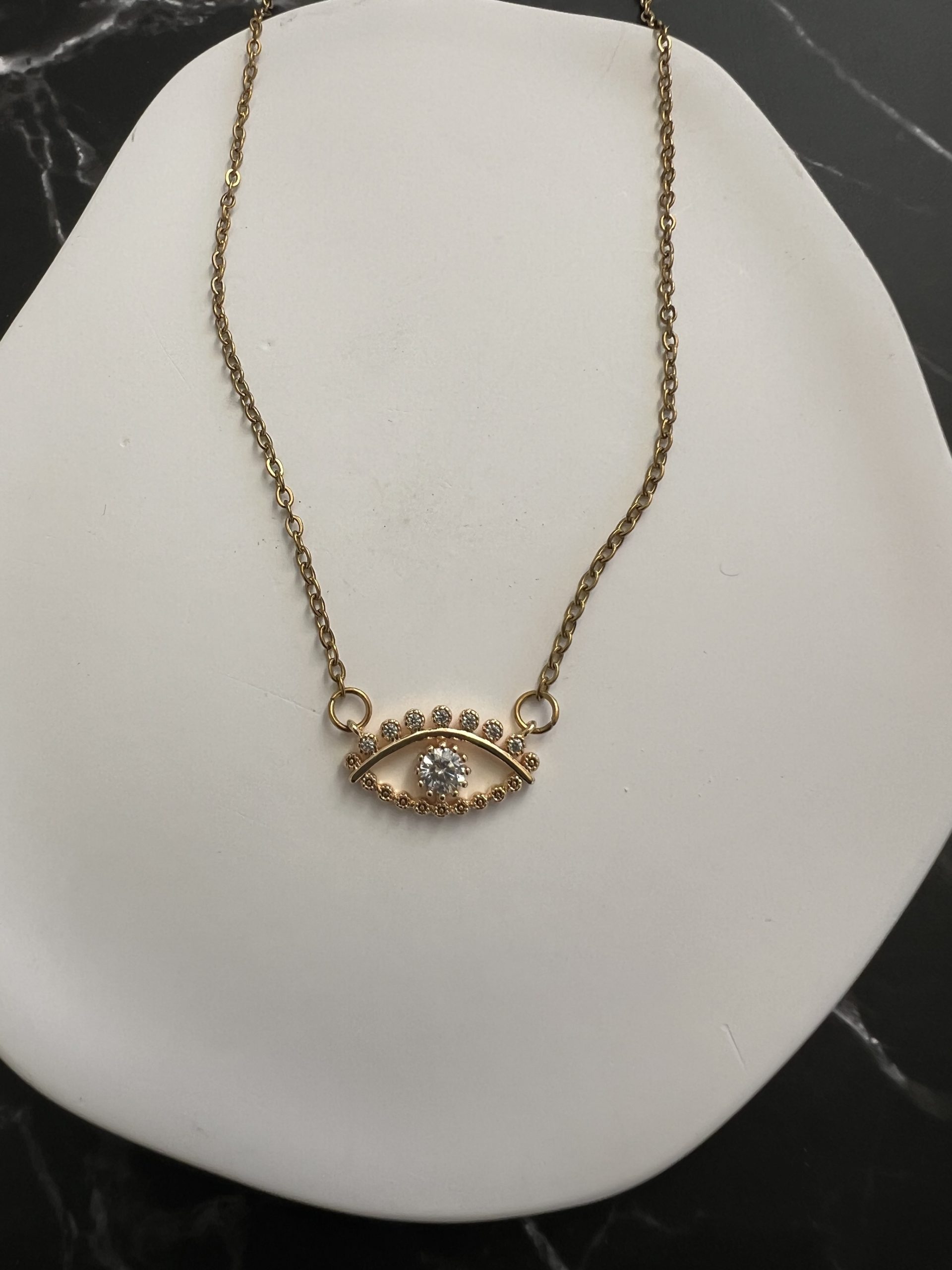 NEC383 Κολιέ μάτι με ζιργκόν και χρυσή αλυσίδα - Image 1