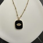 Κολιέ μάτι με ζιργκόν, μαύρο σμάλτο και χρυσή αλυσίδα