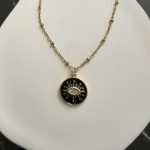 Κολιέ μάτι με ζιργκόν, μαύρο σμάλτο και χρυσή αλυσίδα