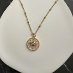 Κολιέ μάτι με ζιργκόν, λευκό σμάλτο και χρυσή αλυσίδα