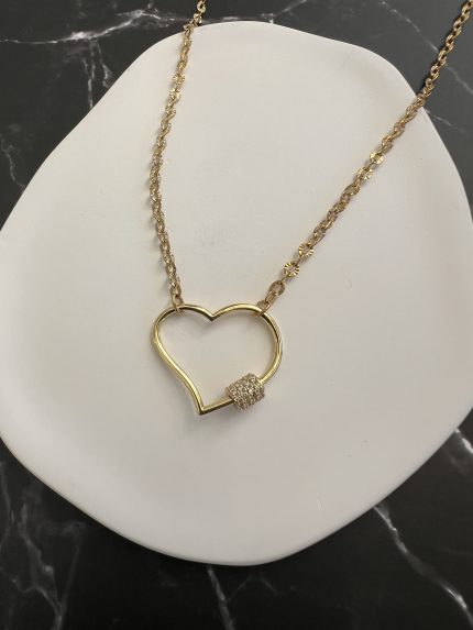 Κολιέ καρδιά με ζιργκόν και χρυσή αλυσίδα