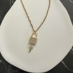 Κολιέ λουκέτο και κλειδί με ζιργκόν και χρυσή αλυσίδα