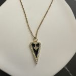 Κολιέ καρδιά με ζιργκόν, μαύρο σμάλτο και χρυσή αλυσίδα