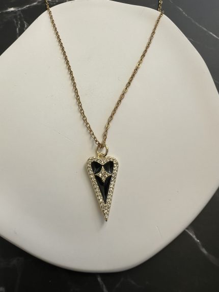 Κολιέ καρδιά με ζιργκόν, μαύρο σμάλτο και χρυσή αλυσίδα