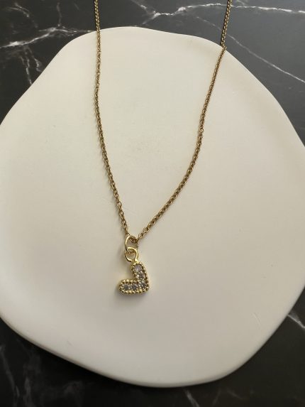 Κολιέ καρδιά με ζιργκόν και χρυσή αλυσίδα