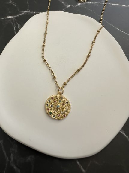 Κολιέ αστερισμοί με πολύχρωμα ζιργκόν και χρυσή αλυσίδα