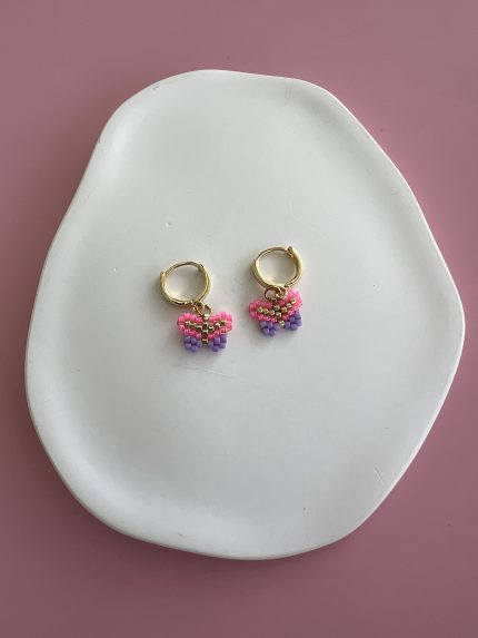 Χρυσοί κρίκοι πεταλούδες κεντημένοι με χάντρες Miyuki