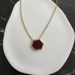 Κολιέ καφέ σκούρο πολύγωνο κεντημένο με χάντρες Miyuki