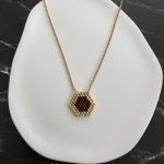 Κολιέ καφέ σκούρο πολύγωνο κεντημένο με χάντρες Miyuki