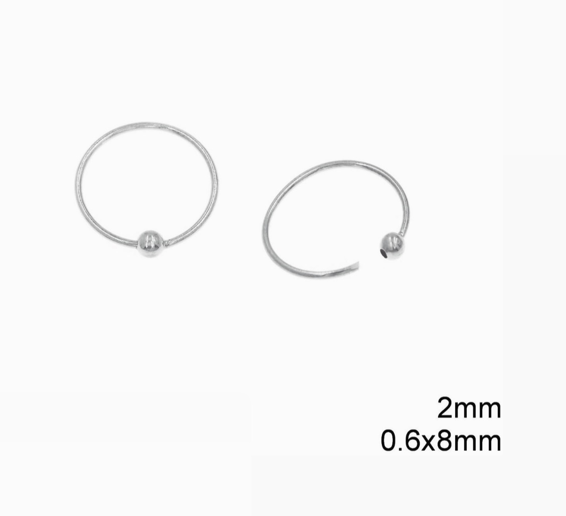 Screenshot Σκουλαρίκι μύτης κρίκος ασημένιος 925 0.6mm με μπίλια 2mm - Image 1