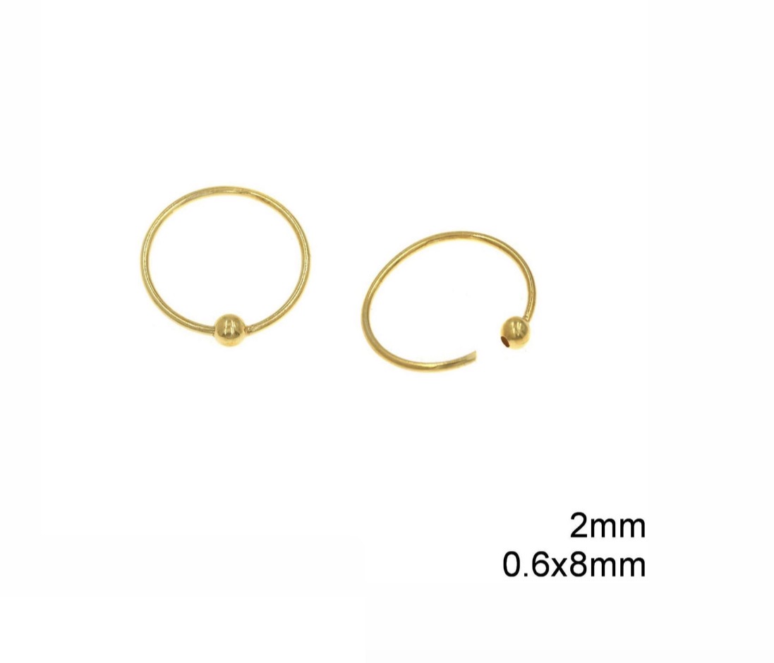 Screenshot Σκουλαρίκι μύτης κρίκος επίχρυσος 925 0.6mm με μπίλια 2mm - Image 1