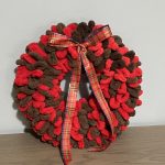 Puffy διακοσμητικό Χριστουγεννιάτικο στεφάνι καφέ - κόκκινο