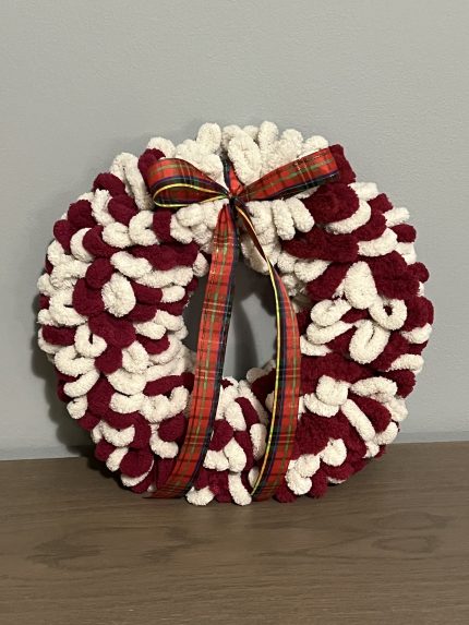 Puffy διακοσμητικό Χριστουγεννιάτικο στεφάνι μπεζ - μπορντώ